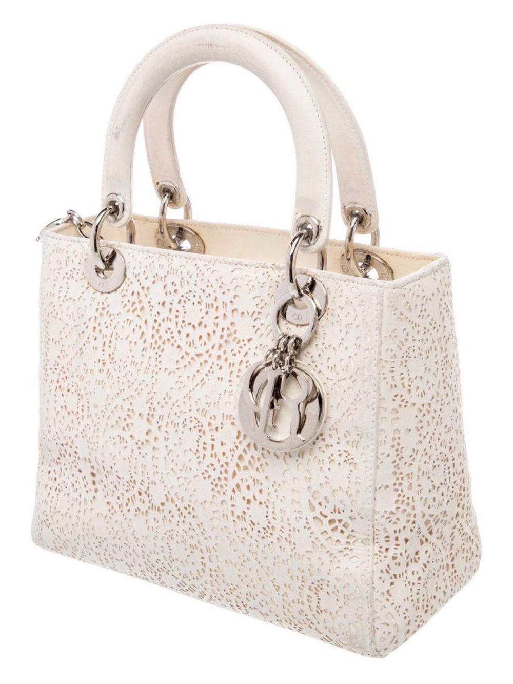 Lady Dior Laser-Cut Lady white Top-Handle purse Cannage Medium Limited Edition - Picture 4 of 7